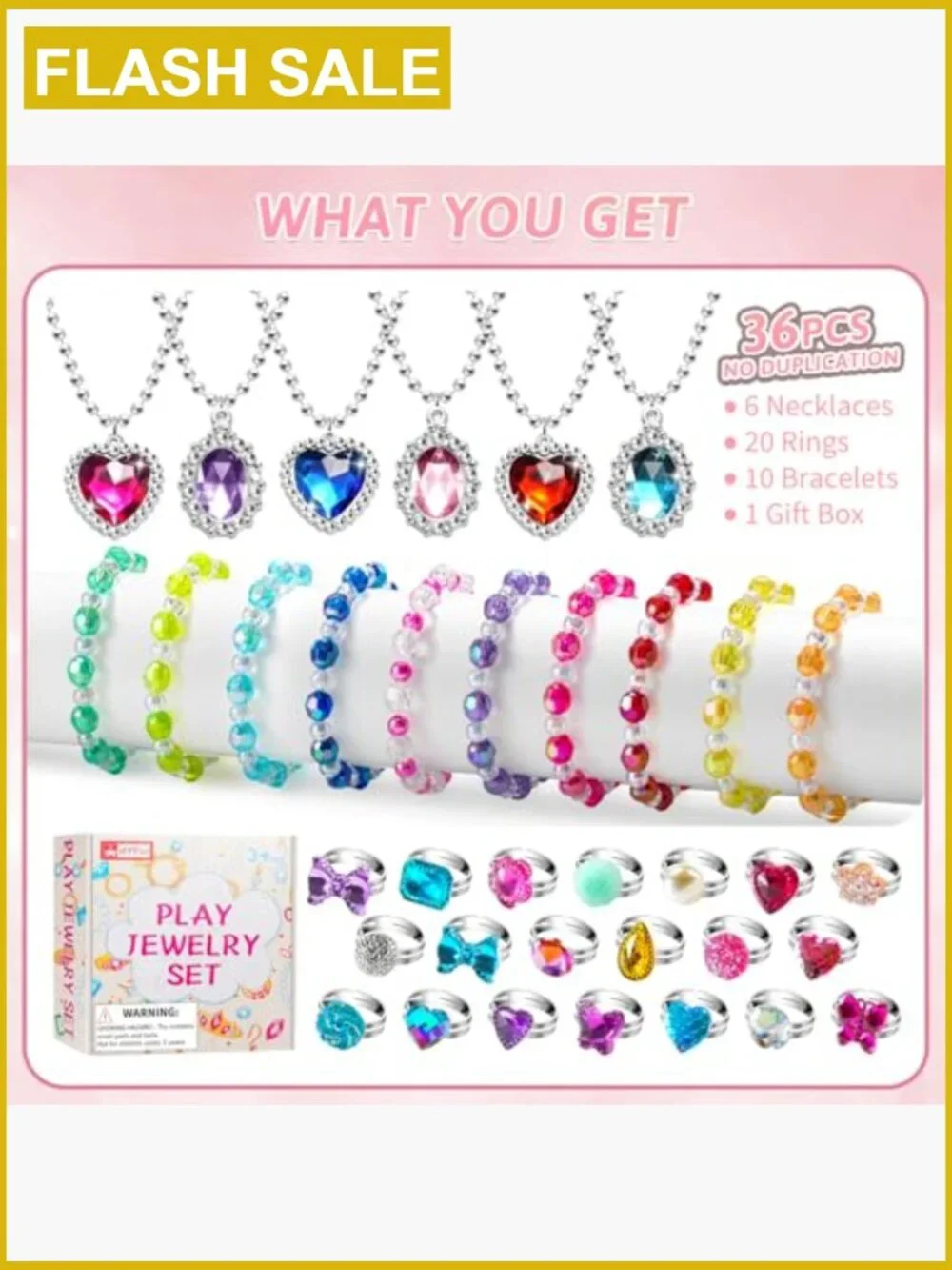 36pc Princess Play Jewelry Set Dress Up Costume Necklace Bracelet Rings